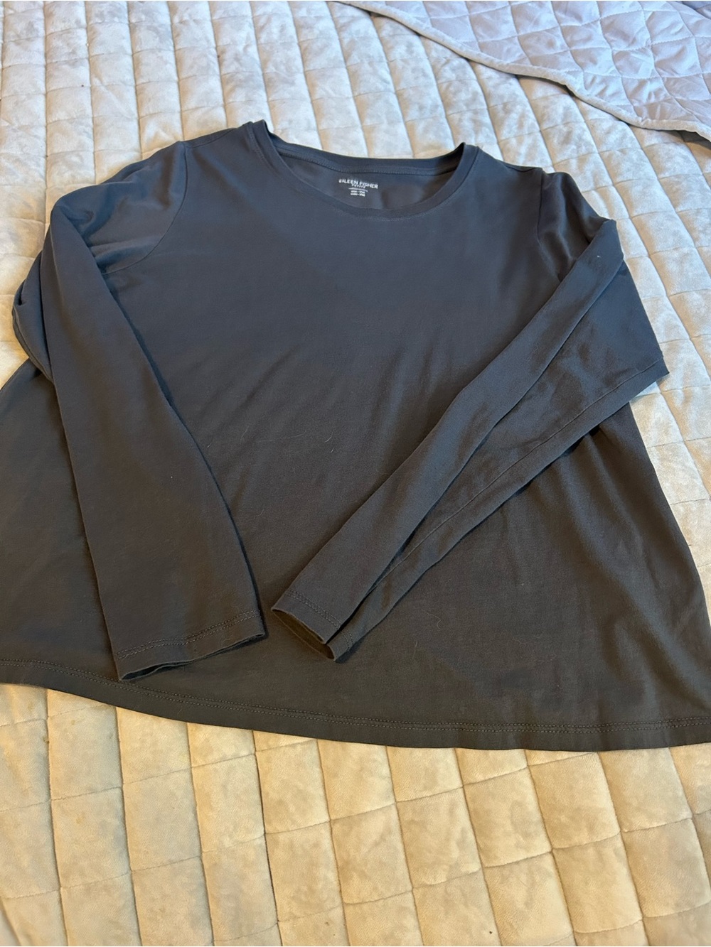 Eileen Fisher Black Long-Sleeve Crewneck Top